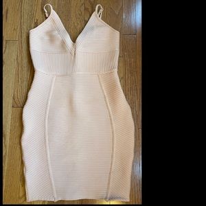 Size large , thick super stretch light tan dress